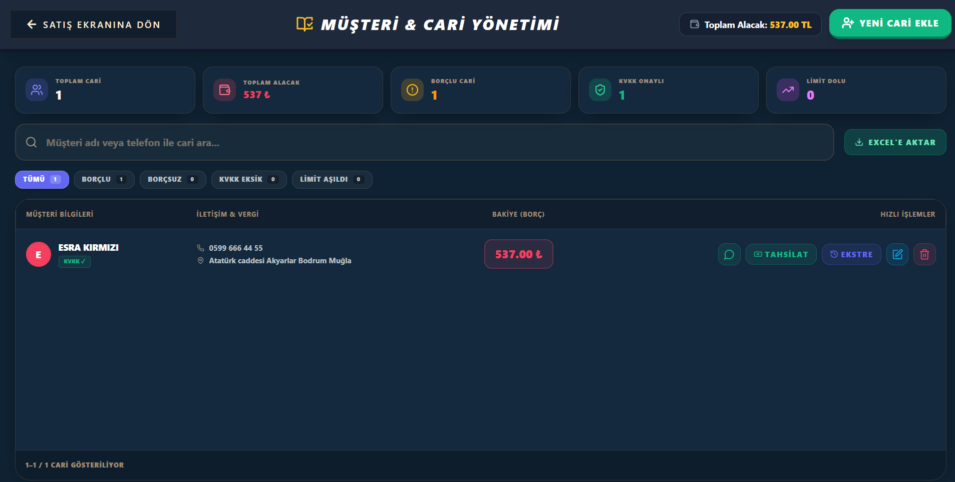 Müşteri & Cari (Veresiye)